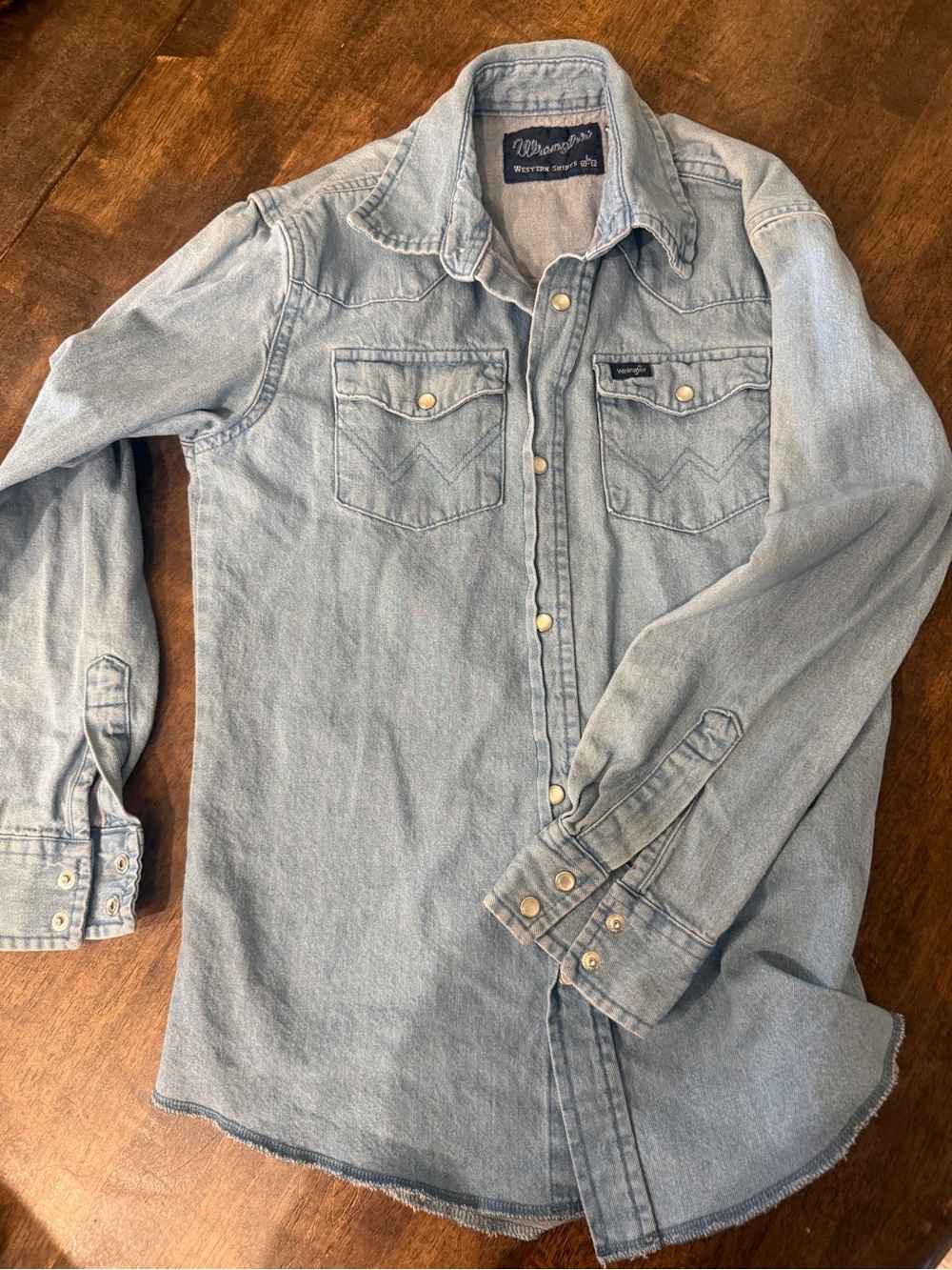 Wrangler faded blue denim western shirt with navy label